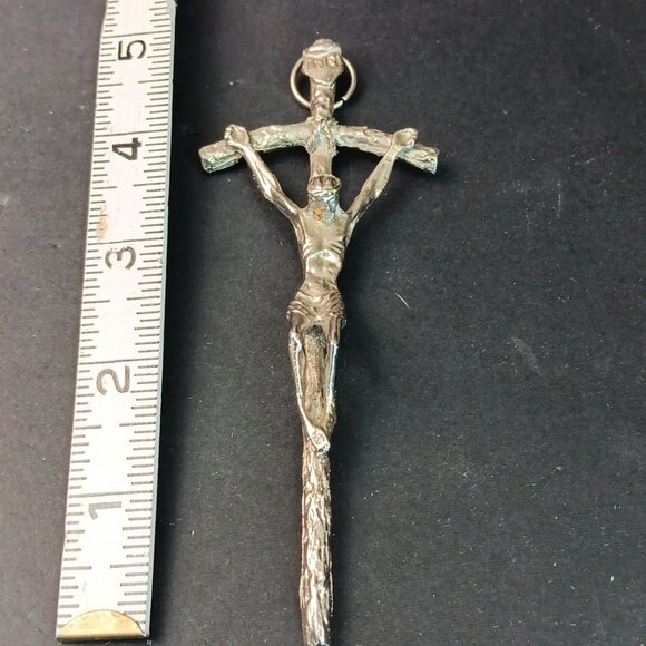 Vintage Catholic 5.5 Inch Religious Wall Silver Tone Crucifix Italy INRI Jesus - Picture 11 of 11